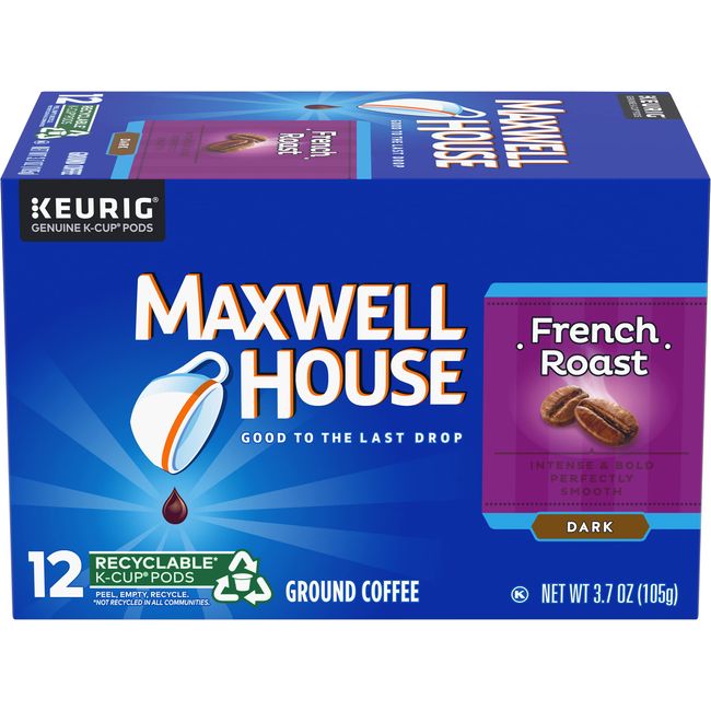 Maxwell House French Roast Dark Roast K-Cup® Coffee Pods (72 ct Pack, 6 Boxes of 12 Pods)