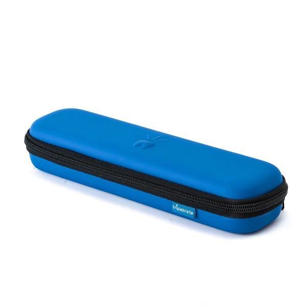 Triple Bristle™ Toothbrush Travel Case | Portable, Breathable & Hard Protection for Traveling, Camping, Office or Purse | Mesh Pocket for Accessories | Two Colors Blue and Pink (Blue)