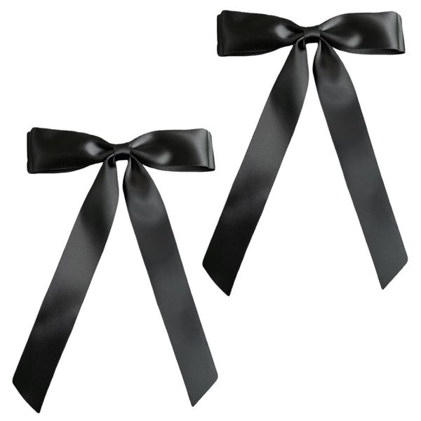 ZYBHMJE 2 Pcs Hair Bows for Women Silky Satin Bow Hair Clip Black