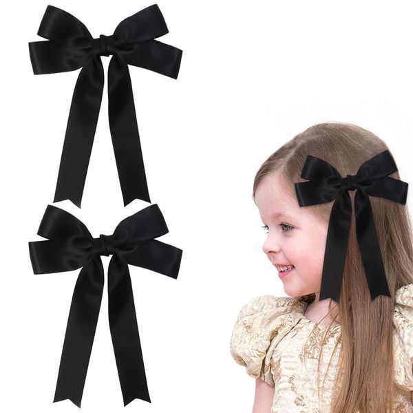 2 Pack Hair Bows for Girls, Satin Hair Clips Red Bow Hair Clips for Toddler Girls