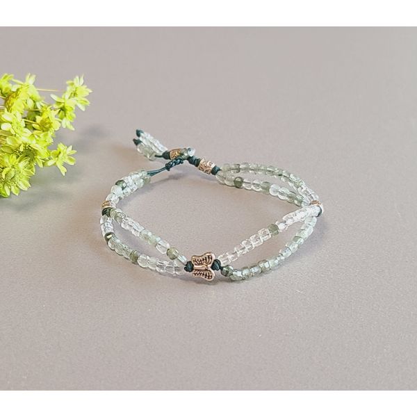 Butterfly in the forest ver. Green crystal &amp; crystal antique silver butterfly knot bracelet &amp; anklet