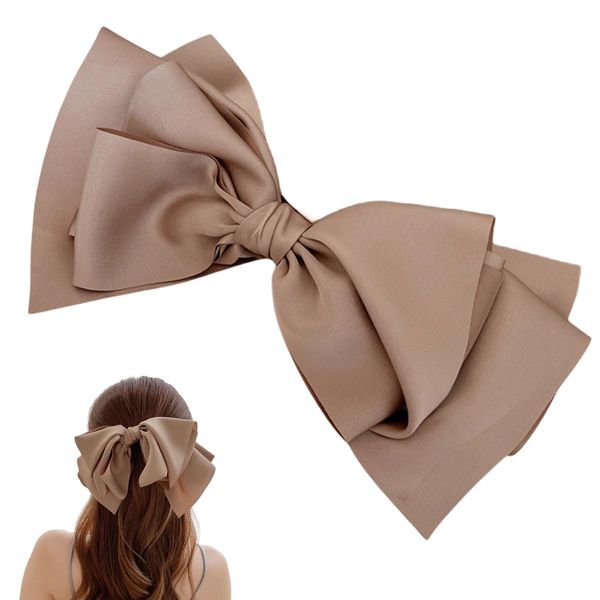 scicent Hair Clip Bow Hair Clips Solid Color Hair Bows Barrettes Soft Satin Silky Hair Bows Hair Accessories for Women Girls, Champagne - 9911