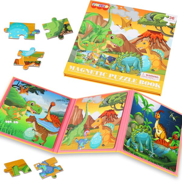 Magnetic Puzzles for Kids Ages 4-6, 20-Piece Travel Toys Dinosaur Toddler Puzzles Ages 2-4, Educational Learning Magnets, Ideal Road Trip Activities Toys for 2 3 4 5 6 Boys and Girls