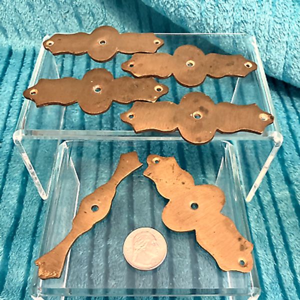 Lot 6 Antique Style Primitive Cast Machine Metal Hutch Drawer Pull Backplates