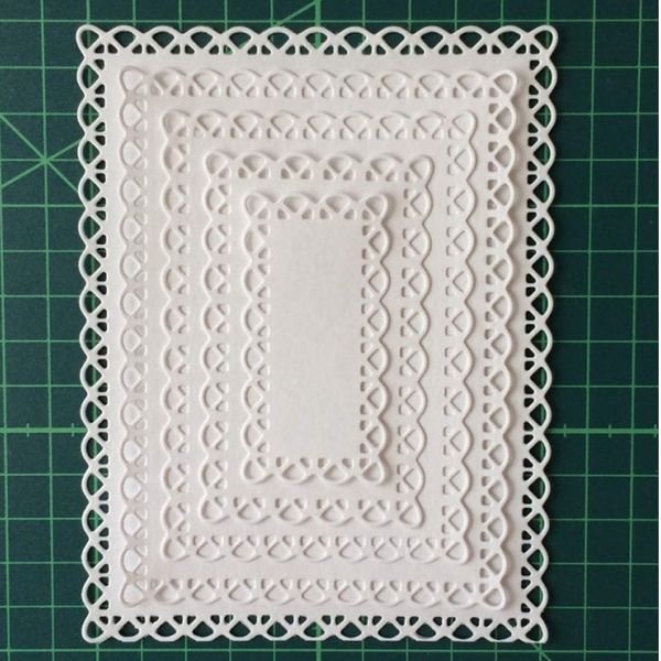 5 Stück/Set Spitzen-Rechteck-Rahmen, Metall-Stanzformen, Weihnachtsspitze, Wellen, lang, quadratischer Rahmen, Stanzschablonen für DIY Scrapbooking, Album, dekorative Prägepapier, Kartenherstellung