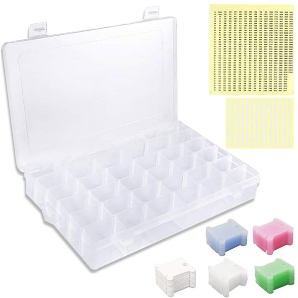 Plastic Floss Bobbins Set, 172 Pcs Colored Plastic Floss Bobbins Set, Embroidery Thread Bobbins, Equipped with an Adjustable Storage Box, for Embroidery Cross Stitch Storage