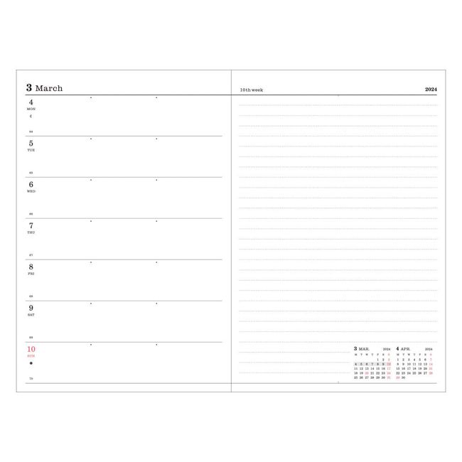 Marks 24WDR-CH-RFL Planner 2024 Schedule Book, Begins in December 2023, Weekly Left, B6 Model, Refill