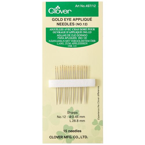 Clover Gold Eye Applique Needles-Size 12, 1 Count (Pack of 1)