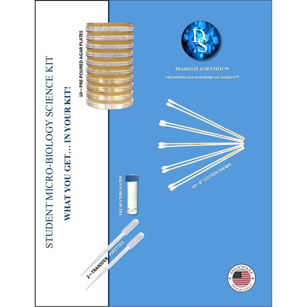 Student Microbiology Science Kit. Grow Bacteria for Science Experiments. STEM Education. Pre-Poured Agar Plates (100mm) with Swabs. Project Guide eBook Available.