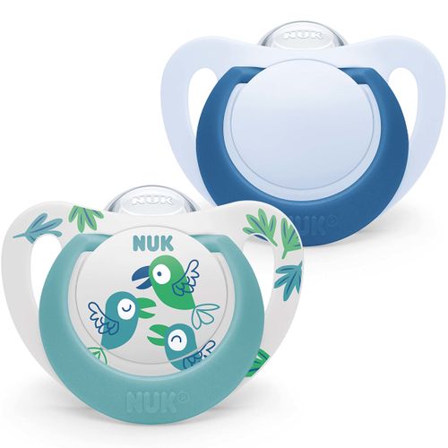 NUK Star Baby Dummy, 18-36 Months, BPA-Free Silicone Dummy, Blue Birds, Pack of 2