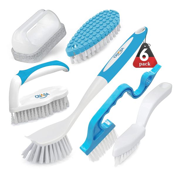 6 Pack Household Deep Cleaning Brush Set-Kitchen Cleaning Brushes, Includes Scrub Brush/Dish Brush/Bottle Brush/Grout Corner Brushes/Crevice Brush/Shoe Brush/for Bathroom, Floor, Tub, Shower, Tile