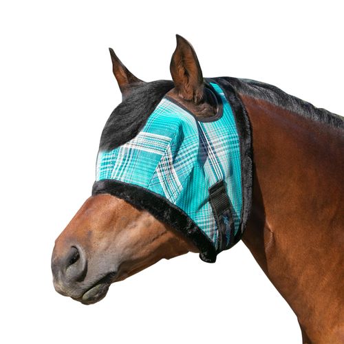 Kensington Fly Mask with Fleece Trim for Horses — Protects Face and Eyes from Flies and Sun Rays While Allowing Full Visibility — Breathable and Non Heat Transferring, Medium, Atlantis