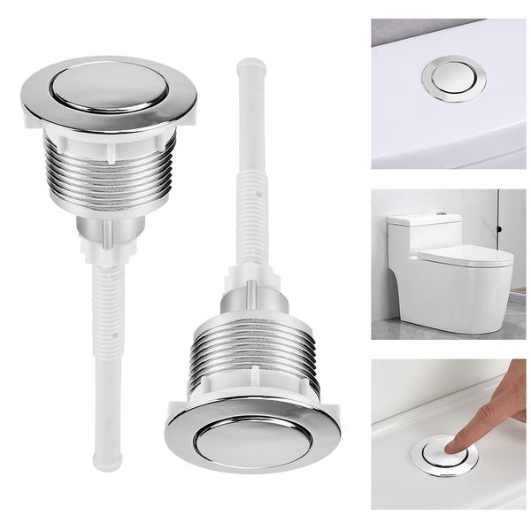 ADERTOS 2 PCS Toilet Flush Button, 38mm Single Press Push Button Round Head Toilet Cistern Push Button Chrome Push Button Toilet Flush Replacement Kit for Bathroom Toilet Water Tank Repair (Silver)