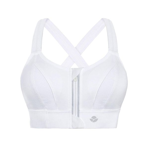 YIANNA Damen Sport BH Starker Halt Grosse Grössen Bustier Ohne Buegel Gepolstert Vorderverschluss Reißverschluss Yoga Sports Bra Crop Top Weiß,UK-YA151-White-S