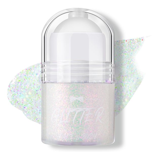 PRETTYUI Roll-on Body Glitter Gel, Holographic Glitter Stick for Face Hair Body, Chunky Glitter Gel for Mermaid Makeup Multiuse Chameleon Festival Party Body Shimmer Glitter 02