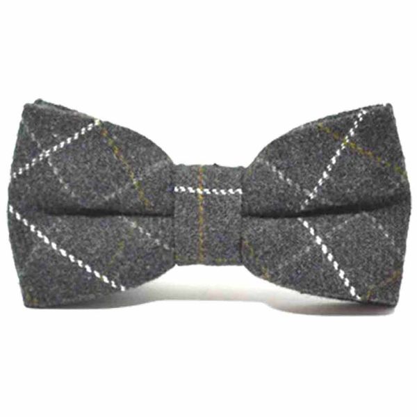 King & Priory Heritage Check Charcoal Grey Bow Tie, Tweed
