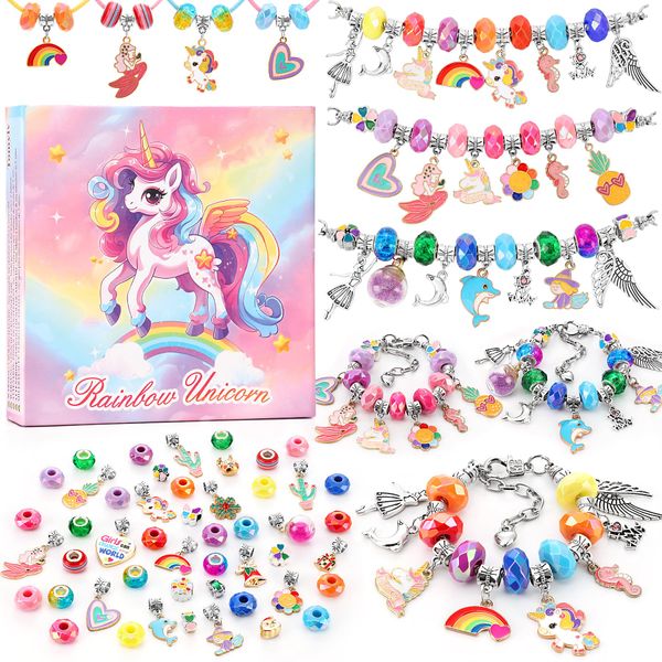 Tomylv Charm Bracelet Making Kits for Girls,Gifts for Girls,Rainbow Jewellery Making Kit,DIY Craft Kits for Kids,Birthday Gifts for Teenage Girls,Christmas Easter Gifts for Girls Toys Age 5-12