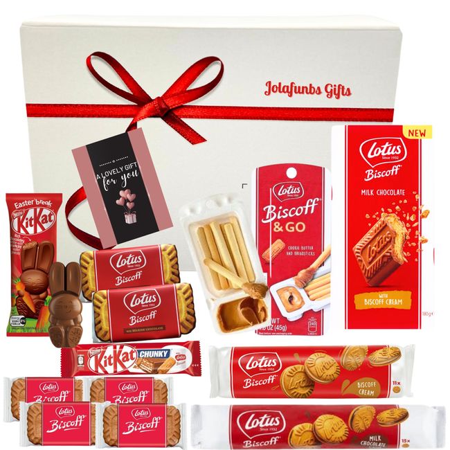 Lotus Biscoff Biscuit Selection Boxes Gift Set Hamper Box From Jolafunbs-Greeting Card,Belgian Chocolate,Biscoff Kitkat, Biscuits&More-Hampers For Couples, Easter, Birthday Gifts For Him, Valentine