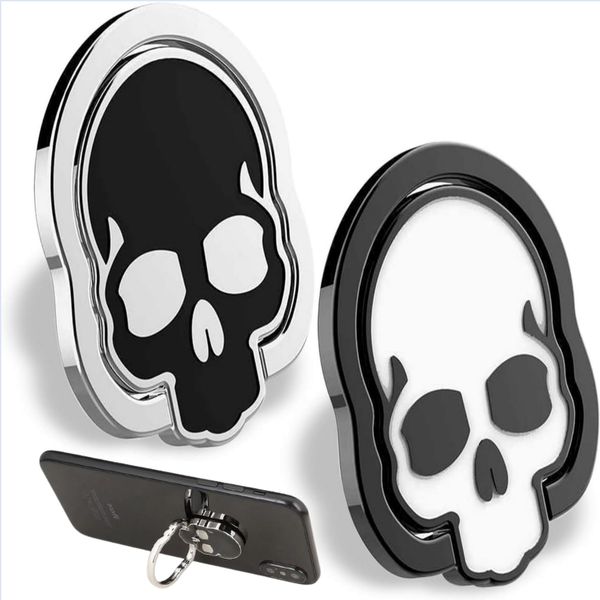 XiXiYang 2 Pcs Skull Cell Phone Ring Stand Holder Grip, Sticky Metal Finger Stand 360° Adjustable Finger Ring Holder Desktop with Knob Loop, Suitable for Magnetic Car Mount Kickstand for Cell Phone