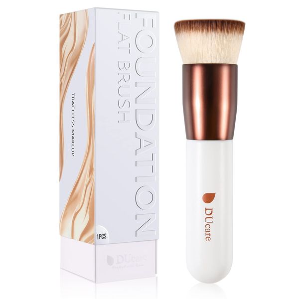 DUcare Foundation Brush Make Up Pinsel Flat Top Kabuki Brush, Synthetic Professional Liquid Blending Mineral Powder Makeup Tools, Roségold/Weiß