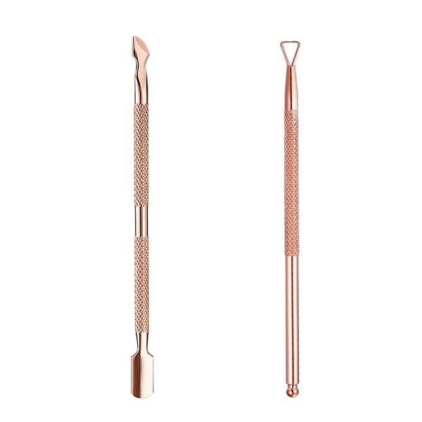 DOETYD 2 PCS Cuticle Pusher Stainless Steel Nail Gel Polish Remover Tool Kit Professional Double Head Nail Pusher Spoon Tool for Fingernails and Toenails Clean or Remove Gel Polish, Rose Gold