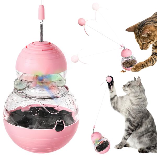 KONOATOR Interactive Cat Toy – Engaging Tumbler Design with Teaser Wand & Treat Dispenser – Durable, Non-Toxic, and Safe for Indoor Play – Ideal for Exercise and Boredom Relief (Pink)