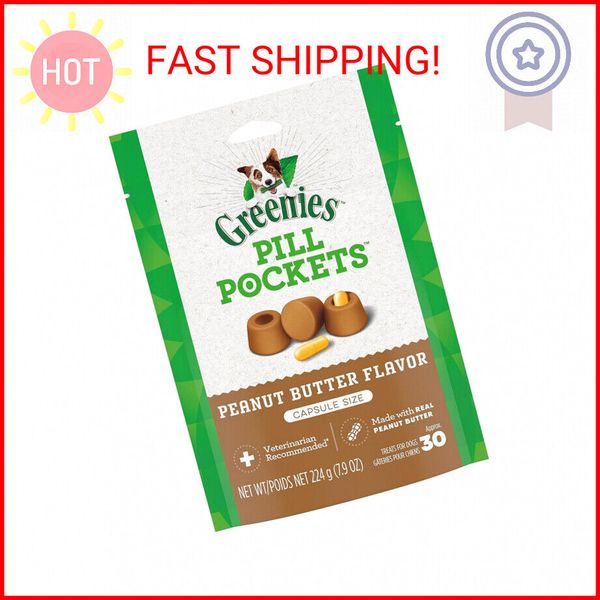 Greenies Pill Pockets Natural Dog Treats, Capsule Size, Peanut Butter Flavor