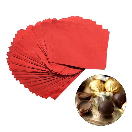 100Pcs/Lot Foil Candy Wrappers, 3" X 3" Chocolate Making Foil Wrappers DIY Package Candy Paper Dessert Packaging Wrapping Papers for Homemade Sweets, Lollipops, Brownies (Red)