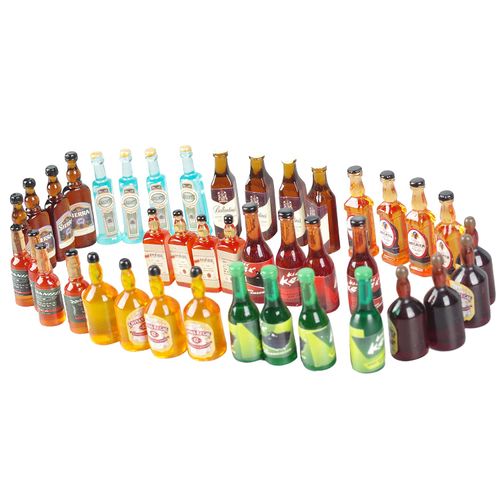 Dong Huang 40pcs Miniature Mini Fake Beer Bottles Toys, Mixed Wine Drinks Decoration Beer Glass Model, Beer Can Beer Bottle Models for Fairy Garden Pub Bar Dolls House Tableware Decoration