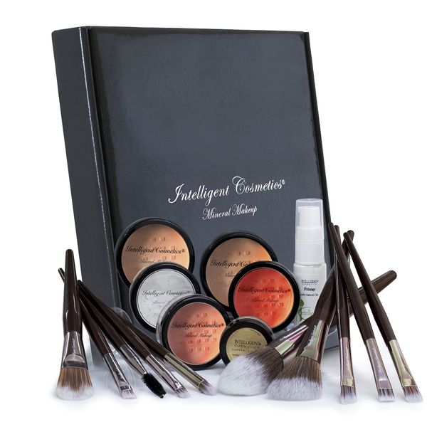 MEDIUM SKIN Mineral Powder Makeup Kit 17 Piece COMPLETE SET Includes 2 Foundation, Veil, Bronzer, Highlighter, Concealer, Primer & Professional Brush Set