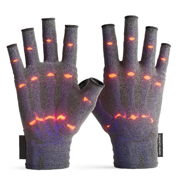 Hand Hero Arthritis Compression Gloves - Fingerless Hand Support & Pain Relief Gloves for Men and Women - Ideal for Rheumatoid Arthritis, Osteoarthritis, Typing, and Knitting (Small)