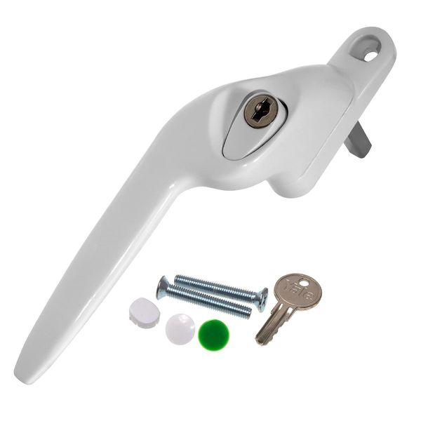 White Left-Hand Yale UPVC Window Handle Cranked Double Glazing Universal Key Locking - 40mm