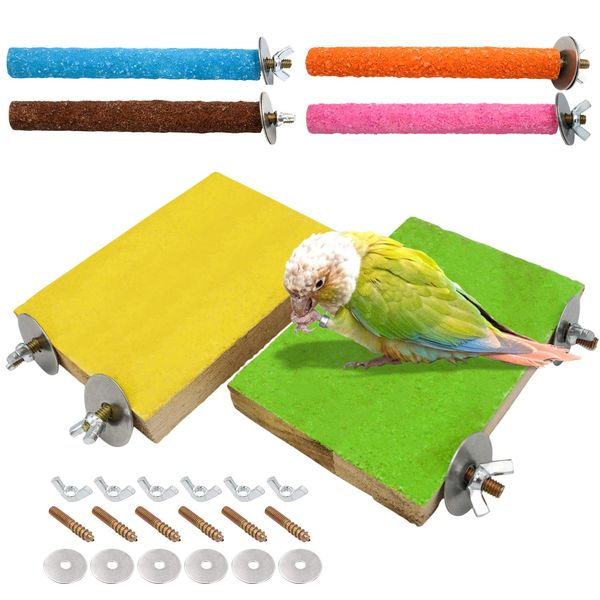 6 Pcs Bird Perch Stand Toy, Wood Parrot Stand Platform Colorful Sand Paw Grinding Stick Cage Accessories Exercise Toys for Cockatiel Conure Budgies Parakeet Lovebird Hamster Gerbil Rat Mouse (6 Pcs)