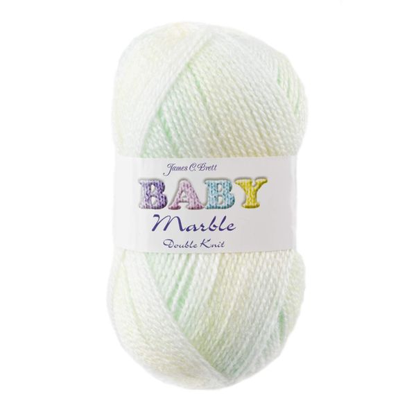 James Brett Baby Marble DK Knitting Yarn Soft Double Knit Wool 100g Ball (Lemon Green & White - BM4)