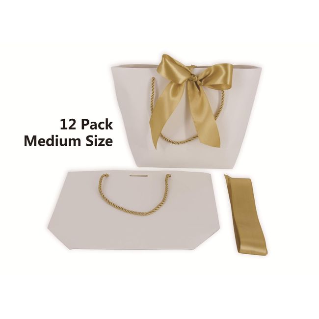 Medium White Paper Bags Gold Ribbon Handles
