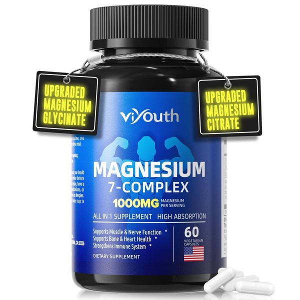 Viyouth Magnesium 7 Complex Capsules 60 Count Sleep Support Bone Health