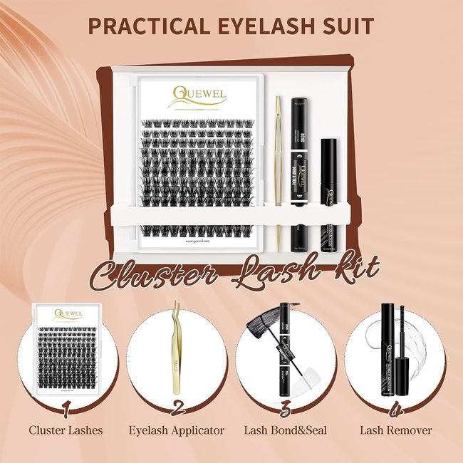 Complete DIY Eyelash Extensions Kit 144 Lash Clusters, Applicator Tool (Honey01)