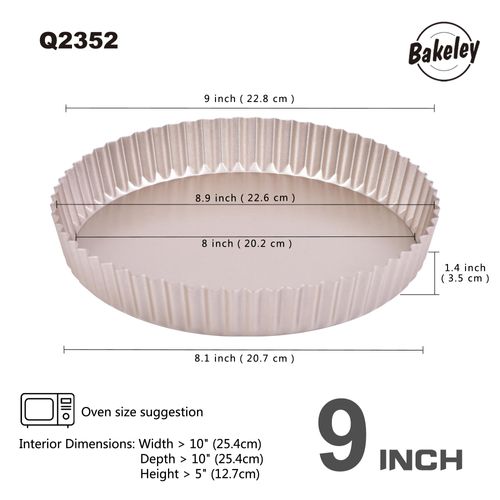 Bakeley 9-Inch Round Tart Pan with Loose Removable Bottom, Non-Stick Carbon Steel Quiche Pan for Oven Baking (Champagne Gold)