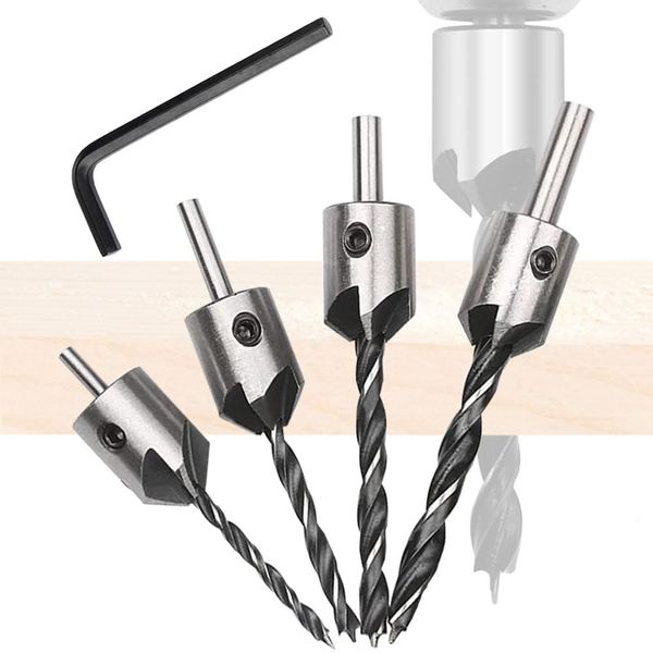 Countersunk Drill Bit 4 Piece Chamfer Cutter Countersunk Drill Bit Woodworking Drill Countersunk Drill Bit Countersink Drill Bit Sharp Angle Bit Drill Trimmer For Carpentry DIY Tool Carbon Steel High