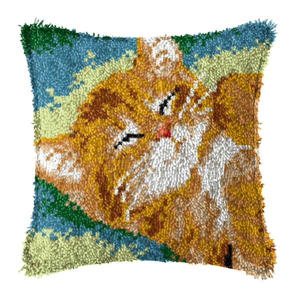 LAPATAIN Latch Hook Kits for DIY Throw Pillow Cover,Cute Cat Needlework Cushion Cover Hand Craft Crochet for Great Family 17X17inch