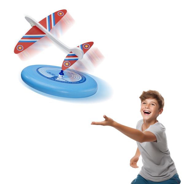 NSG Sky High Flyer Flying Disc Airplane Launcher Toy Foam Glider Plane Outdoor Flying Toys for Kids Ages 8 and Up