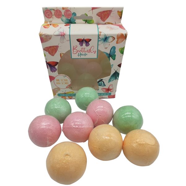 Set of 9 Small Bath Bombs - Floral Scented - Infused with Almond Oil. 100% Vegan and Cruelty Free. Mothers Day Gift.