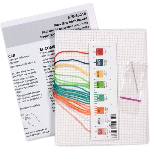 Dimensions 70-65210 Dino-Mite Baby Birth Record Counted Cross Stitch Kit, 14 White Aida, 7'' x 5'