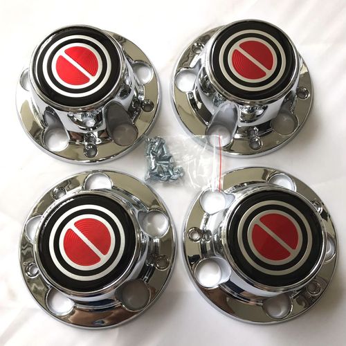 1980-1996 F150 Bronco Van Chrome Wheel Hub Center Caps RED Center 4 PCS