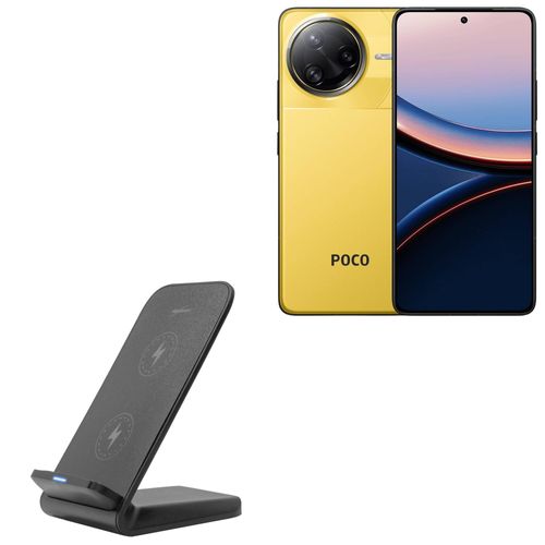 BoxWave Charger Compatible with Xiaomi Poco F7 Ultra - Wireless QuickCharge Stand (15W), Desktop Viewing Qi Wireless Charging - Jet Black