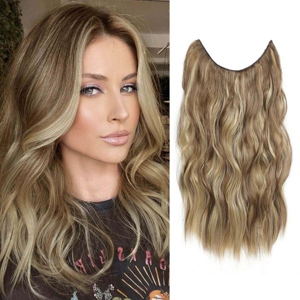 Ash Blonde Hair Extensions with Adjustable Size Removable Clips Synthetic 12inch Invisible Hair Extension One Piece Curly Hair Pieces for Women