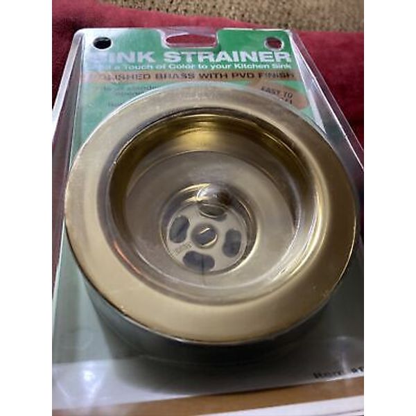 3-1/2" KITCHEN SINK STRAINER POLISHED BRASS PVD FINISH Won't Tarnish