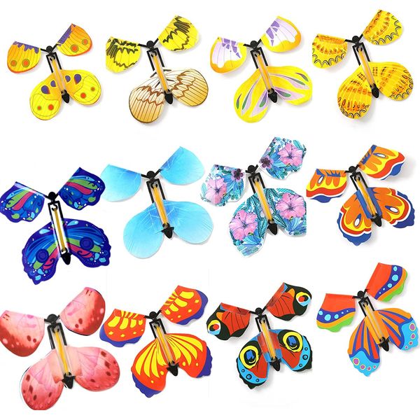 YOKER 12 Pieces Magic Fairy Flying Butterfly Rubber Band Powered Wind up Butterfly Toy Card Surprise Gift for Party Playing Playing Festivals and Birthdays