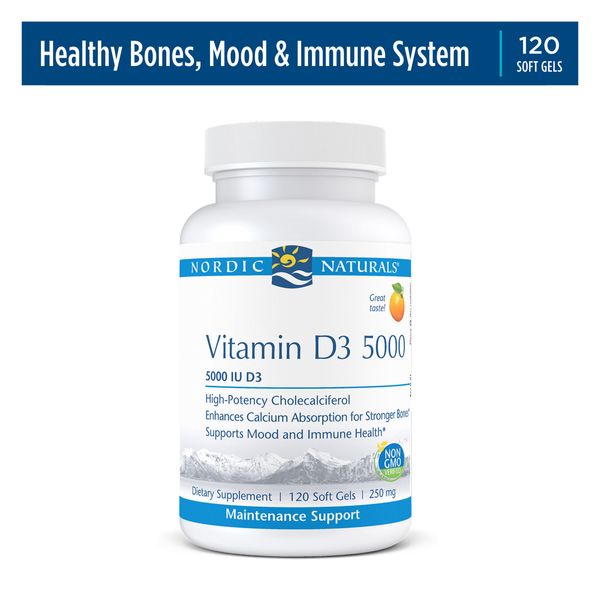 Nordic Naturals Pro Vitamin D3 5000 - Potent Vitamin D3, Orange, 120 Ct