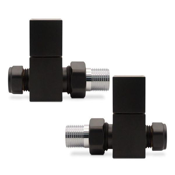 Straight Black Cubic Radiator Towel Rail Valves